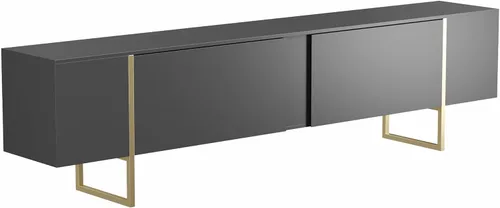 Vista 6 de Soporte de TV de 71" con patas doradas y dos puertas espaciosas (negro)