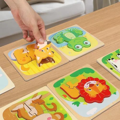 Vista 9 de TOY Life Juego de juguetes de madera con 2 autos de madera para bebés, 8 rompecabezas de madera de animales para niños pequeños