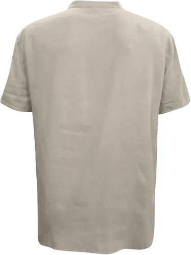 Vista 3 de Men's Stand Collar Casual Cotton Linen Henley Shirts Front Placket Button Up Short Sleeve Hippie Beach T-Shirt
