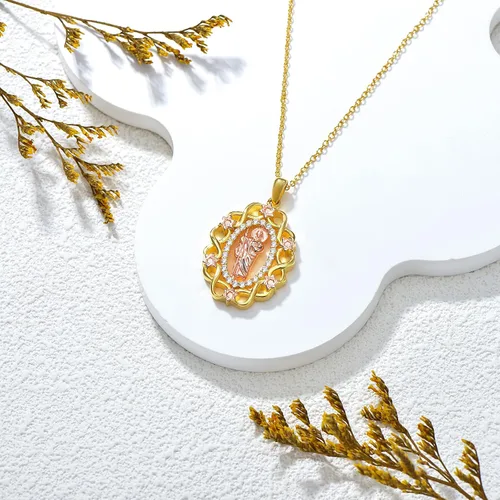 Vista 4 de VIJASHOP Collar de San Judas para mujer, chapado en oro, colgante de San Judas Tadeo, joyería religiosa de San Judas, regalos para mamá novias