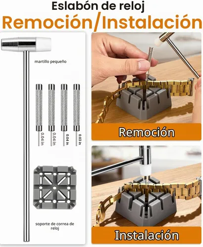 Vista 3 de EasyTime Kit de eliminación de eslabones de reloj: herramientas de cambio Plateado