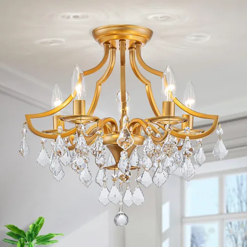 Vista 11 de LumFurn Lámpara de Techo de Cristal K9 Moderna de Mediados de Siglo de 4 Luces para Sala de Estar, Vestíbulo, Dormitorio, Lámpara de Montaje