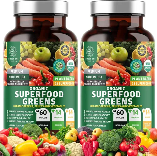 Vista 8 de USDA Organic Superfood Greens [28 ingredientes potentes] Cápsulas naturales Super Greens, suplemento de frutas y verduras con alfalfa, raíz