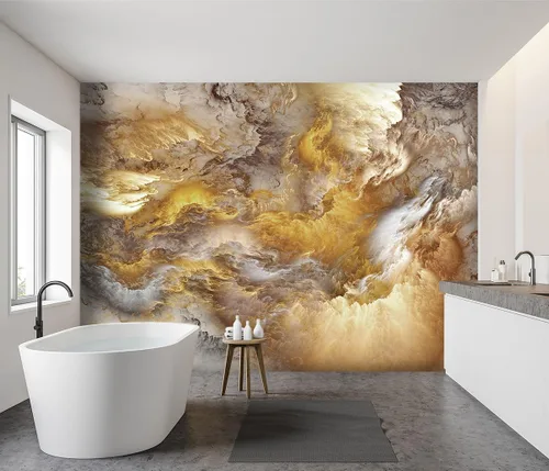 Vista 3 de Papel tapiz de tela de techo con nubes doradas, para sala de estar, dormitorio, baño, moderno, para niños y niñas, habitación de niños, mural grande