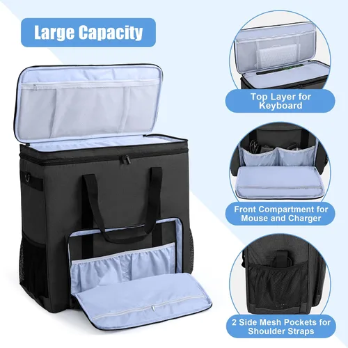 Vista 2 de CURMIO Funda de transporte de PC de doble capa, bolsa de viaje para computadora de escritorio para chasis de PC, teclado, mouse y auriculares, solo