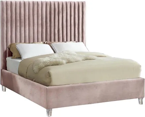 Vista 10 de Meridian Furniture CandaceCream-F Colección Candace Moderna Cama matrimonial tapizada de terciopelo contemporánea, tela de terciopelo crema