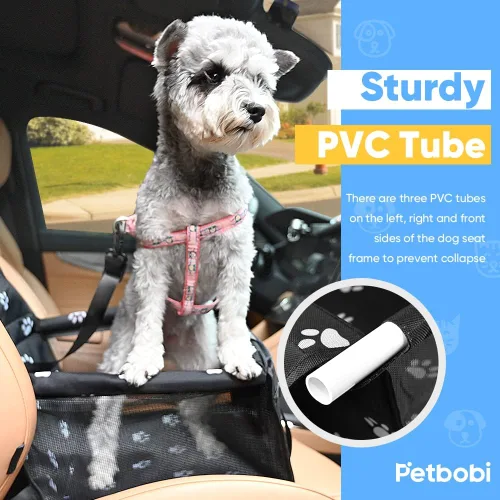 Vista 3 de Petbobi Silla elevada de automóvil para perro o gato, portátil, estable y transpirable con cinturón de seguridad para viaje, viene con bolsa para su