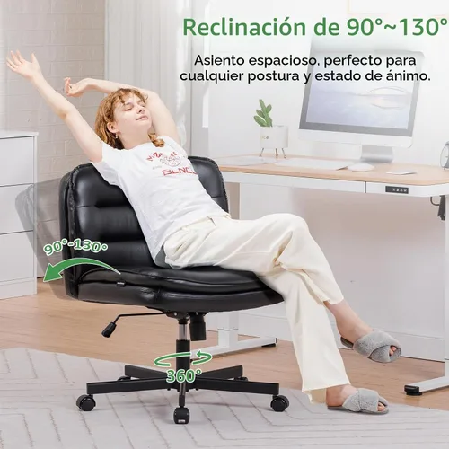 Vista 4 de GTPLAYER Silla de oficina con patas cruzadas con ruedas, silla de escritorio extra ancha sin brazos cómoda para el hogar y dormitorio, cojín de 2