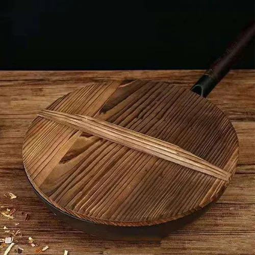 Vista 6 de ERINGOGO Tapa de madera para wok de 12.5 pulgadas, cubierta de sartén de madera natural con mango ergonómico, tapa de olla de cocina