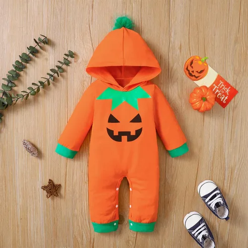 Vista 2 de Shalofer Ropa de Halloween para bebé niño y niña, traje de Halloween de manga larga con capucha