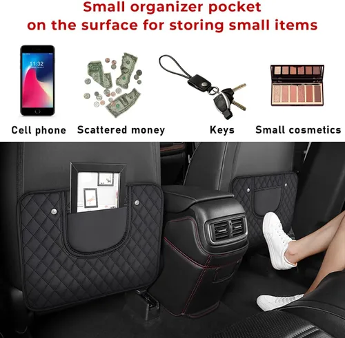 Vista 6 de 2 alfombrillas de cuero para asiento trasero de automóvil, protector de asiento trasero con bolsa de almacenamiento, almohadilla impermeable