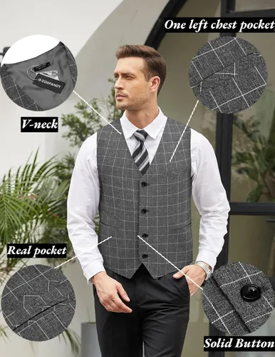 Vista 5 de COOFANDY Chalecos casuales de negocios para hombre, chaleco ligero y ajustado