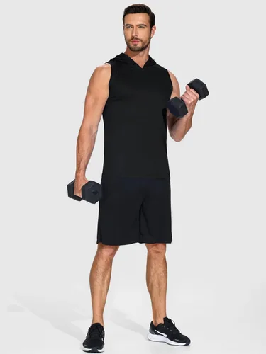 Vista 5 de Paquete de 3 sudaderas sin mangas para hombre, de secado rápido, con capucha, para correr, gimnasio, muscular, camisetas sin mangas