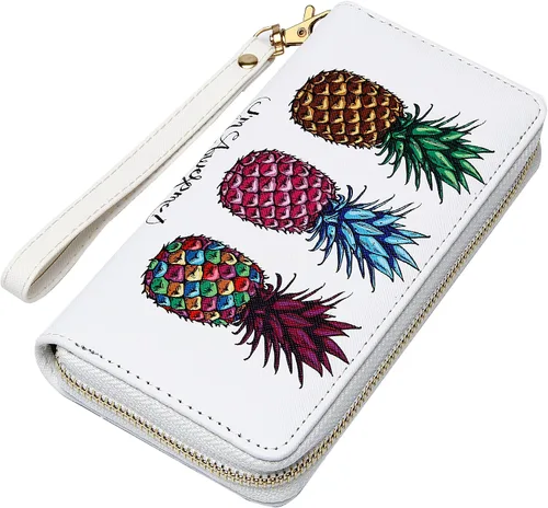 Vista 10 de VOCUS Cartera de mujer con bloqueo RFID de cuero PU con cremallera alrededor, gran cartera de viaje larga, con tarjetero y tira para la muñeca Marrón