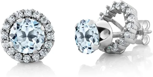 Vista 77 de Gem Stone King Aretes redondos de plata de ley 925 de 0.236 in con piedra natal extraíble para mujer