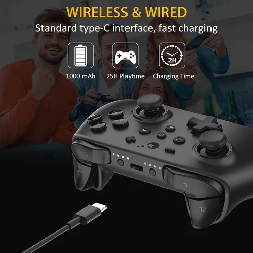 Vista 7 de GuliKit(No Stick Drift KingKong 2 Wireless Controller Compatible with Nintendo Switch, Bluetooth Controller with Hall Effect Sense Joystick, No