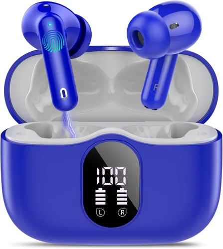 Vista 17 de Auriculares inalámbricos, Auriculares Bluetooth 5.4 con graves estéreo, Auriculares intrauriculares con micrófono de cancelación de ruido y pantalla
