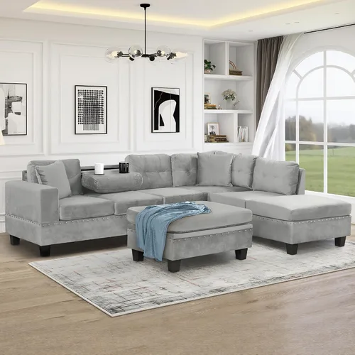 Vista 10 de P PURLOVE Sofá seccional con diván reversible y 2 almohadas (negro)