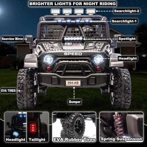 Vista 4 de NEWQIDA Juguetes de paseo de 24 V para niños grandes, automóvil eléctrico de 2 plazas con control remoto 4x4 para niños y niñas, suspensión de Negro