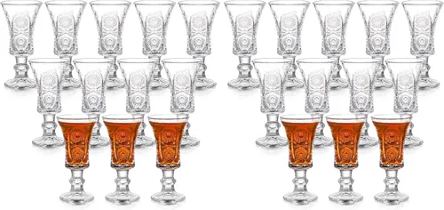 Vista 10 de Youeon Juego de 12 vasos de chupito de 1.5 onzas, vasos de chupito de vidrio grabado con base pesada, vasos pequeños para tequila, whisky, vodka