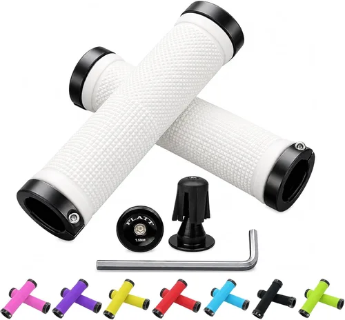 Vista 9 de PLATT - Puños de manillar de bicicleta con gomas de goma coloridas Puños de bicicleta cómodos para bicicletas BMX/MTB verde (Green+End Caps)