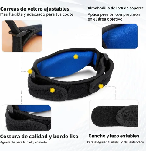 Vista 3 de CAMBIVO Paquete de 2 coderas de tenis para hombres y mujeres, alivio del dolor de codo para tendinitis, codo de tenis y golfista, correa ajustable