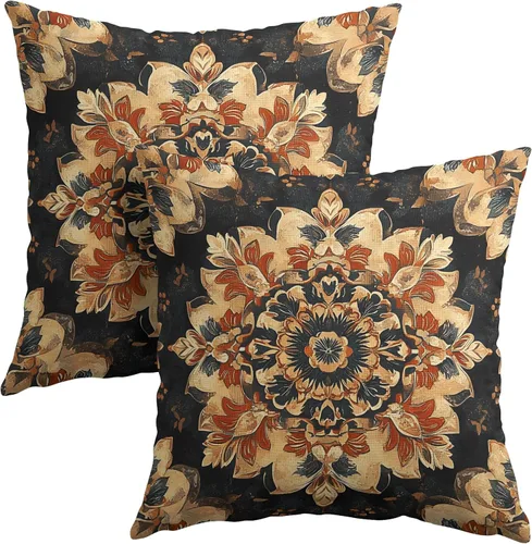 Vista 44 de Fundas de almohada tribales marrones - Juego de 2 fundas de almohada étnicas 40x40 cm azteca geométrica para decoración de sofá, cama, hogar