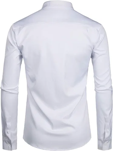 Vista 2 de ZEROYAA Camisas de vestir de manga larga con cuello mandarín para hombre