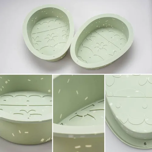Vista 3 de Moldes para pastel de huevo, molde de silicona para huevos de Pascua, paquete de 2 moldes grandes rompibles para huevos de 7 pulgadas, moldes