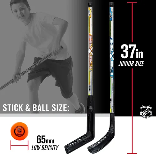 Vista 2 de Franklin Sports NHL Kids - Juego de palos de hockey callejero para niños, incluye (2) palos de hockey callejero juveniles + (1) pelota de hockey