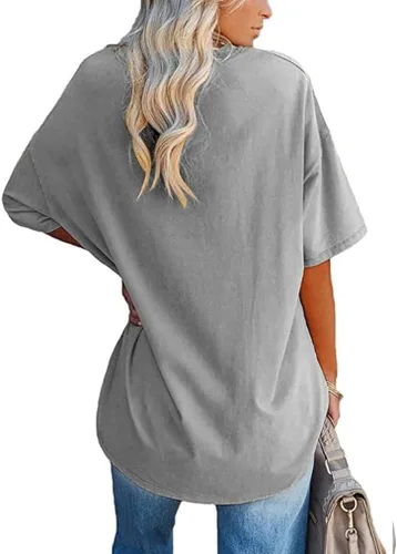 Vista 32 de Aoang Camisetas gráficas de gran tamaño para mujer, cuello redondo, manga corta, blusa