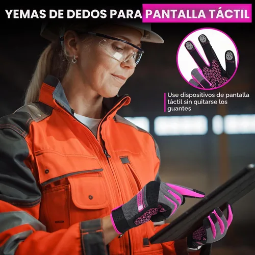 Vista 4 de HANDLANDY Guantes de trabajo para mujer, guantes de jardinería de cuero transpirable para mantenimiento de patio, protección de manos con pantalla