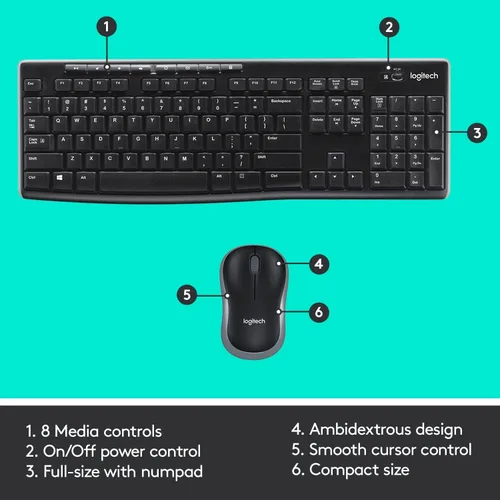 Vista 7 de Logitech MK270 Combo de teclado y mouse inalámbricos, teclado y mouse incluidos, conexión sin abandono de 2.4 GHz, batería de larga duración