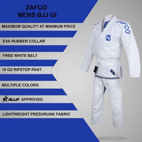 Vista 4 de Jiu Jitsu Gi brasileño BJJ Gi para hombres y mujeres Grappling gi Uniforme Kimonos ligero, preencogido, con cinturón blanco