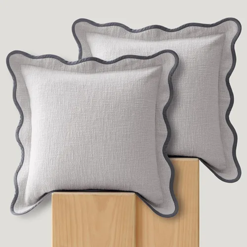 Vista 20 de Fundas de almohada festoneadas de doble puntada, 100% algodón, juego de 2 fundas de almohada decorativas bohemias de 18 x 18 pulgadas, hechas