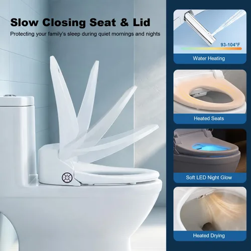 Vista 4 de Asiento de inodoro con bidé, agua caliente ilimitada inteligente, asiento para inodoro calefactado electrónico con control remoto, lavado turbo