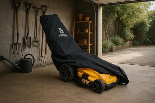 Vista 6 de Terre Products - Funda impermeable para cortacésped, resistente a los rayos UV, material Oxford de poliéster 600D resistente para protección al aire