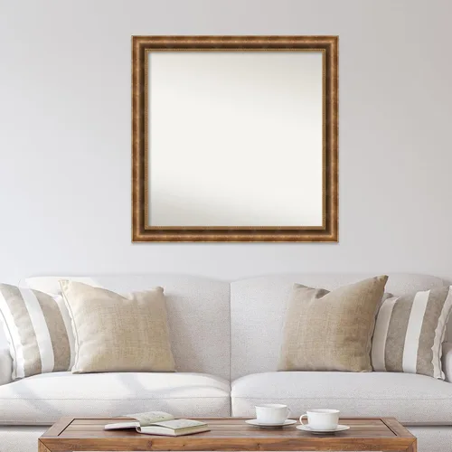 Vista 123 de Amanti Art Espejo de pared personalizado no biselado (25 x 25 pulgadas), marco de bronce acentuado, varios tamaños personalizados, espejo de baño