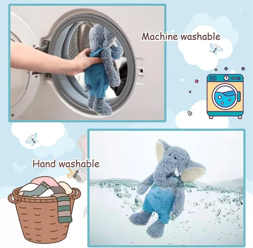 Vista 3 de Animales de peluche de elefante azul suave de 16 pulgadas para niños y niñas, juguetes de peluche de elefante de peluche de punto para bebés recién