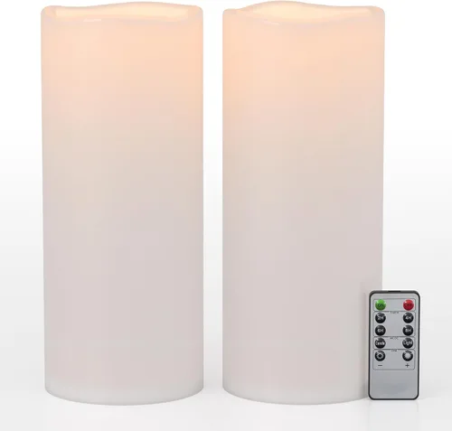 Vista 8 de juego de 2 velas sin llama impermeables para exteriores de 10" x 5", operadas por baterías, LED parpadeantes, velas pilar con control remoto