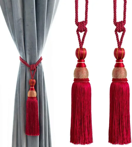 Vista 10 de Melodieux Alzapaños decorativos para cortina, borlas de bola, sujetadores de cortinas para ventanas de oficina en casa, cuerdas trenzadas con Azul