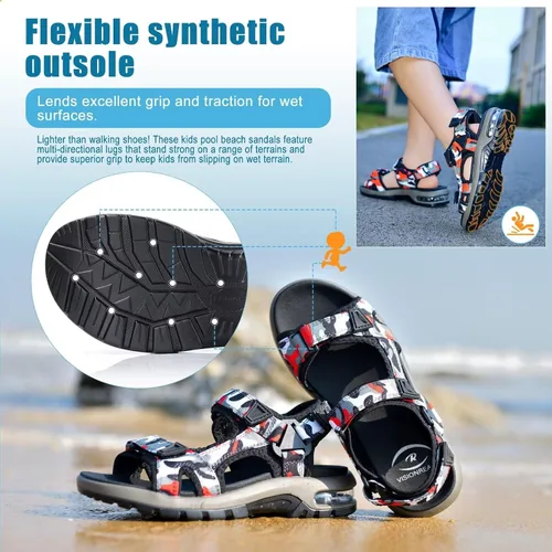 Vista 3 de visionreast Sandalias deportivas de moda para niños, con estampado de camuflaje, sandalias deportivas al aire libre, sandalias casuales para la playa