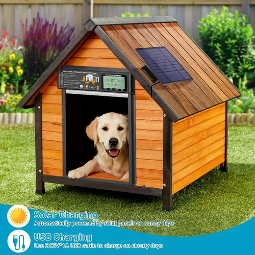 Vista 5 de Puerta automática para mascotas, radar de puerta de perro, modos de temporizador y sensor de luz, puerta recargable solar y USB, aluminio duradero