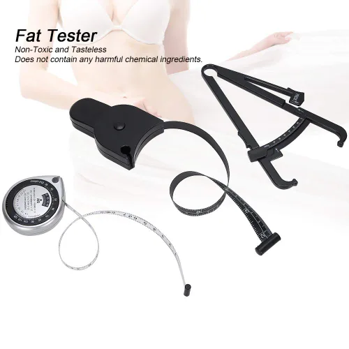 Vista 3 de Dioche Calibrador de grasa corporal y cinta métrica para cuerpo, pinza de grasa regla de medición corporal, cinta métrica para herramientas