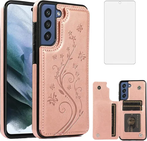 Vista 10 de Funda de teléfono para Samsung Galaxy S21 FE Gaxaly S 21 FE 5G con protector de pantalla de vidrio templado, tarjetero con soporte para tarjetero