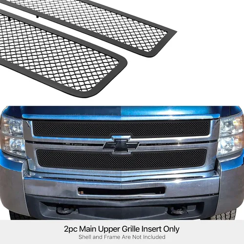 Vista 3 de APS Compatible con Chevy Silverado 3500HD 2500HD 2007-2010 rejilla de malla negra superior principal de acero inoxidable C75774H