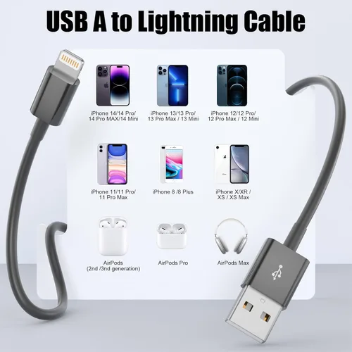 Vista 7 de ANSEIP Cable de Coche CarPlay para iPhone, Paquete de 2 Cables USB A a Lightning de 0.9m para iPhone 14 13 12 11 Pro Max XR XS X 8 7 6 Plus SE iPad