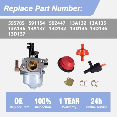 Vista 2 de Kits de carburador reemplaza 595785 591154 592447 Lanzannieves OE# 13A132 13A135 13A136 13A137 13D132 13D135 13D136 13D137 Series de motores