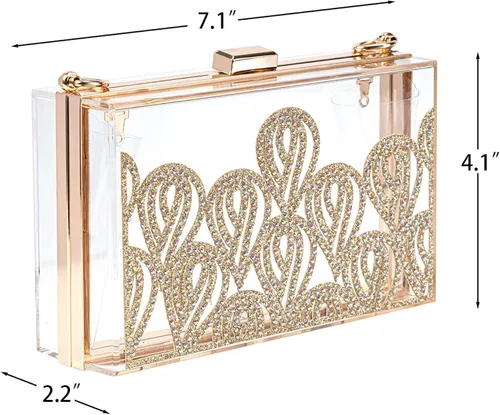 Vista 2 de Mulian LilY Bolso transparente acrílico transparente para mujer, bolso de mano con correa de cadena dorada extraíble