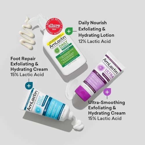 Vista 2 de AmLactin Juego de productos esenciales para el cuidado de la piel, loción diaria nutritiva al 12%, crema ultra suavizante, crema reparadora de pies